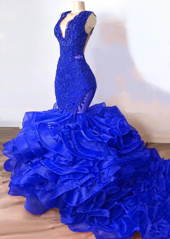 royal blue fishtail prom dress