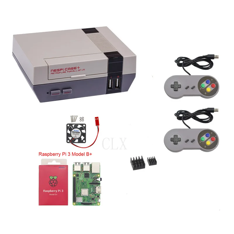  Raspberry Pi 3Bplus+Raspberry Pi NESPi Case+Retroflag Box+32GB+ fan+power supply+heat sink+HDMI+2pc