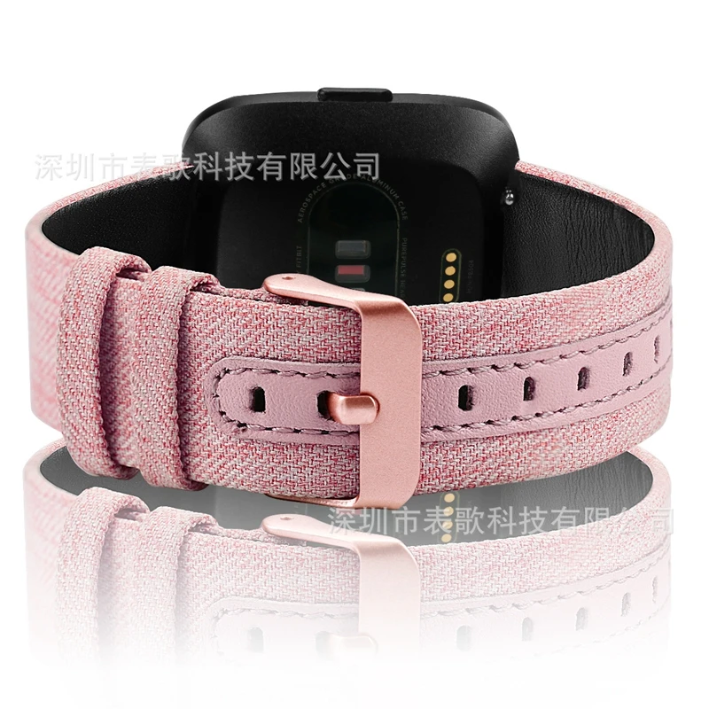 LPWHH Denim Canvas Watchband For Fitbit Versa Wristband Smartwatch Replacement Strap Ring Watch Bands Undefeated Red Gray Purple