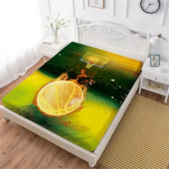 

3D Fire Basketball Bed Sheet Yellow Green Sports Design Fitted Sheet Polyester Bedclothes Teens Bedding Deep Pocket Sheet