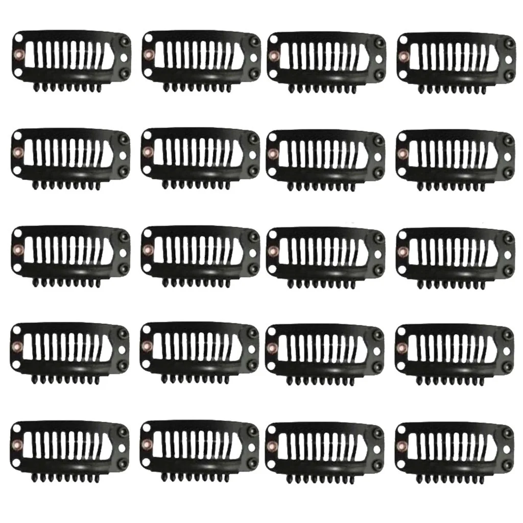 20Pcs Hair Extension Snap Clips Wig Grips Medium Remy Clip In 32mm Black Hair Extensions Synthetic