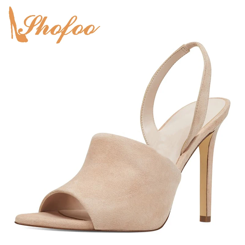 

Nude High Stilettos Open Toe Sandals Woman Ankle Strap Heels Slingbacks Large Size 11 12 For Ladies Summer Shoes Mature 2019