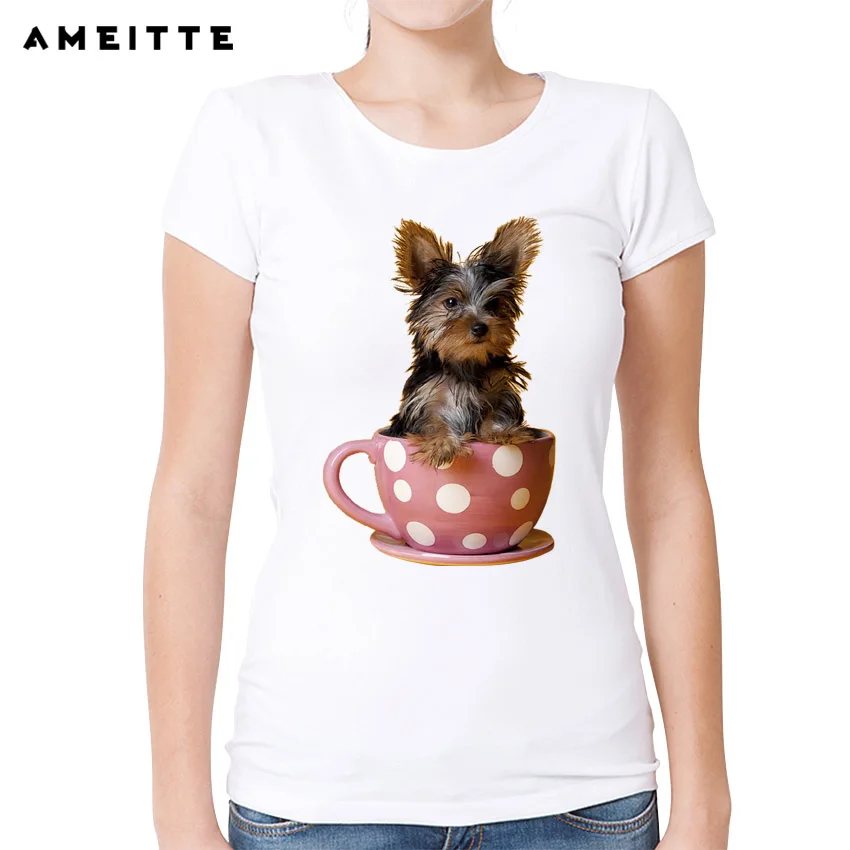 AMEITTE Fashion Yorkshire Terrier Teacup T Shirt Womens Cute Miniature