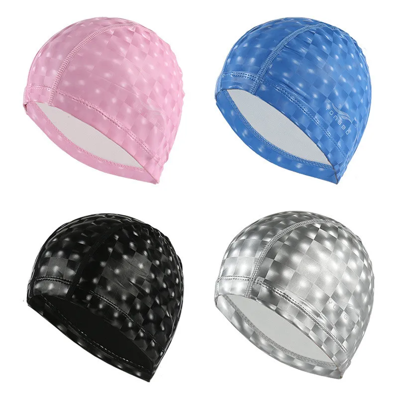 

High Elastic PU Waterproof Swimming Cap Unisex Protect Ears Long Hair Solid Sports Breathable Swim Pool Hat Swimming Cap Adult
