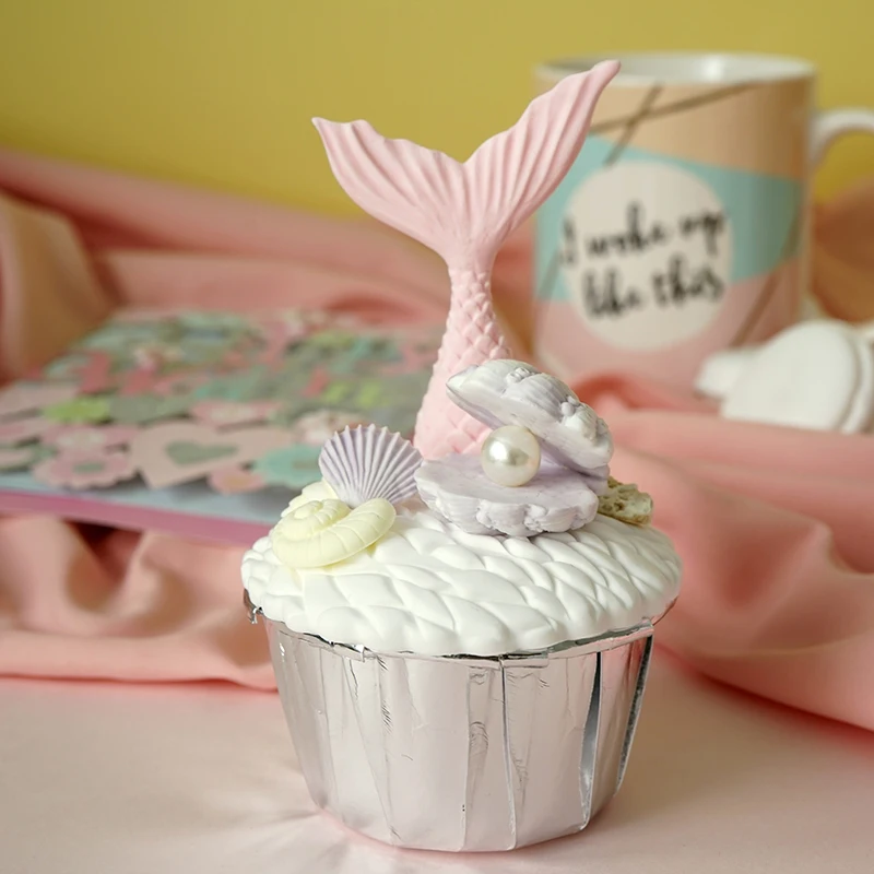 

Simulation fondant cup cake Mermaid Cupcakes Undersea theme cake Window display