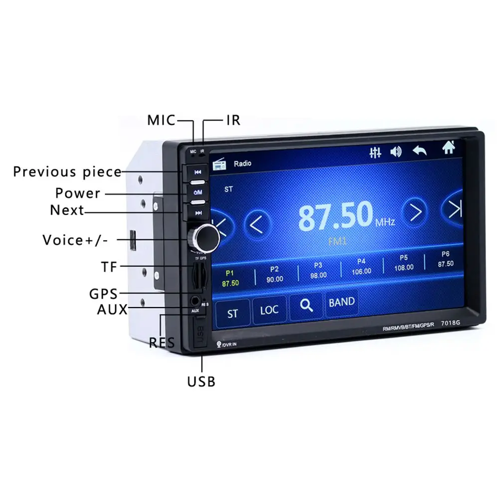 

7018G 2 Din 7 inchHD Touch Screen Car Radio Multimedia MP5 Player GPS Navigation with Camera and Maps Bluetooth Audio Stereo(N