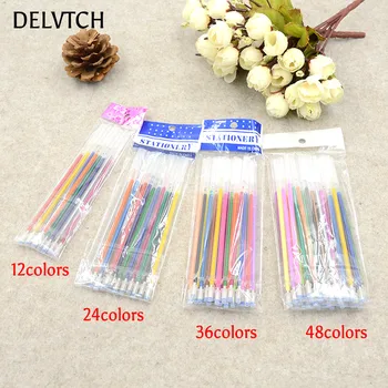 

DELVTCH 0.8MM 12 24 36 48Colors/Set Gel Pen Highlighter Refill Color Full Shinning Refills Painting Pen For School Student