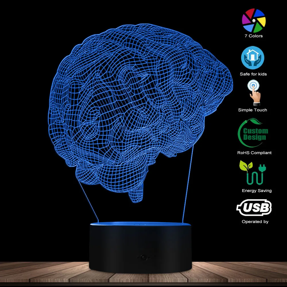 Анатомический мозг Форма 3D Оптические иллюзии ночник медицинской науки мозг Органы магический свет креативная настольная лампа освещения