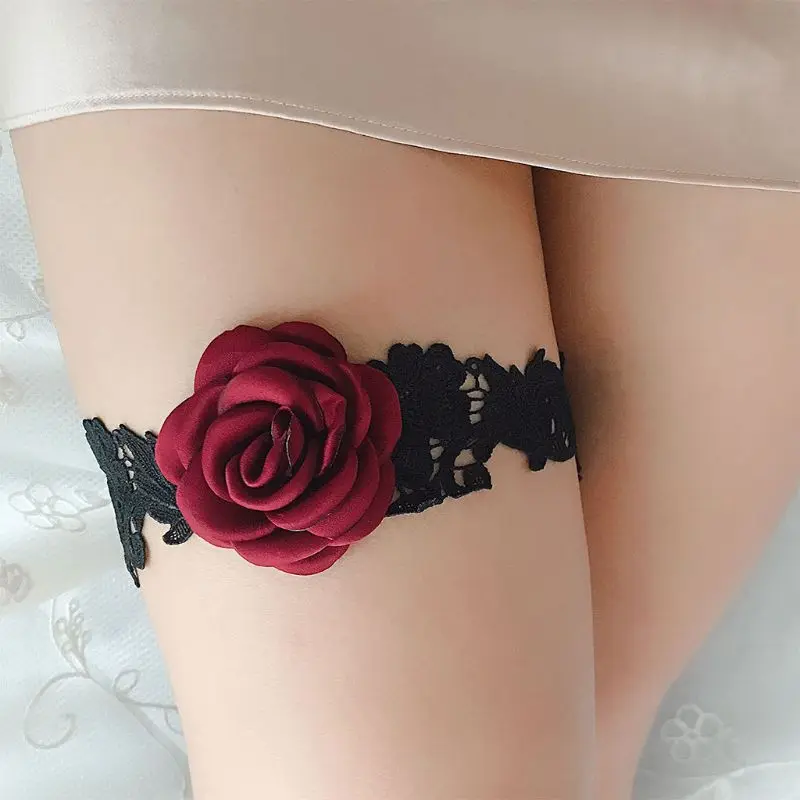2 шт./компл. Для женщин невесты бедра кольца ткань декорированная цветком розы с кружевом; с вышивкой Стразы Enbellishment свадебное платье с подвязками эластичные H
