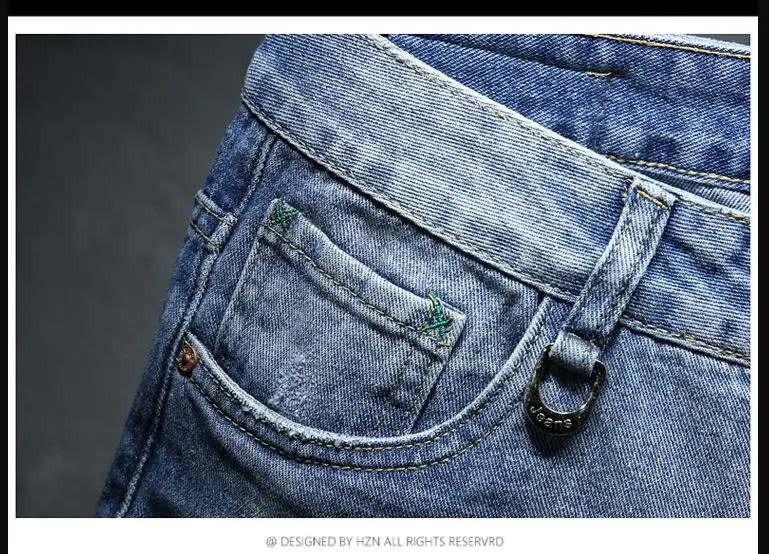 Мужской светильник, синие короткие джинсы, новые летние джинсовые шорты с дырками, высокое качество, мужские прямые повседневные джинсовые шорты, модный стиль, размер 27-36