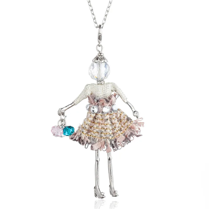 Шикарная кукла, ожерелье с подвеской, женские блестящие, со стразами, серебряная металлическая длинная цепочка, украшенная бисером, сумочка для девушек, модное ювелирное изделие, колье для женщин - Окраска металла: Style 2