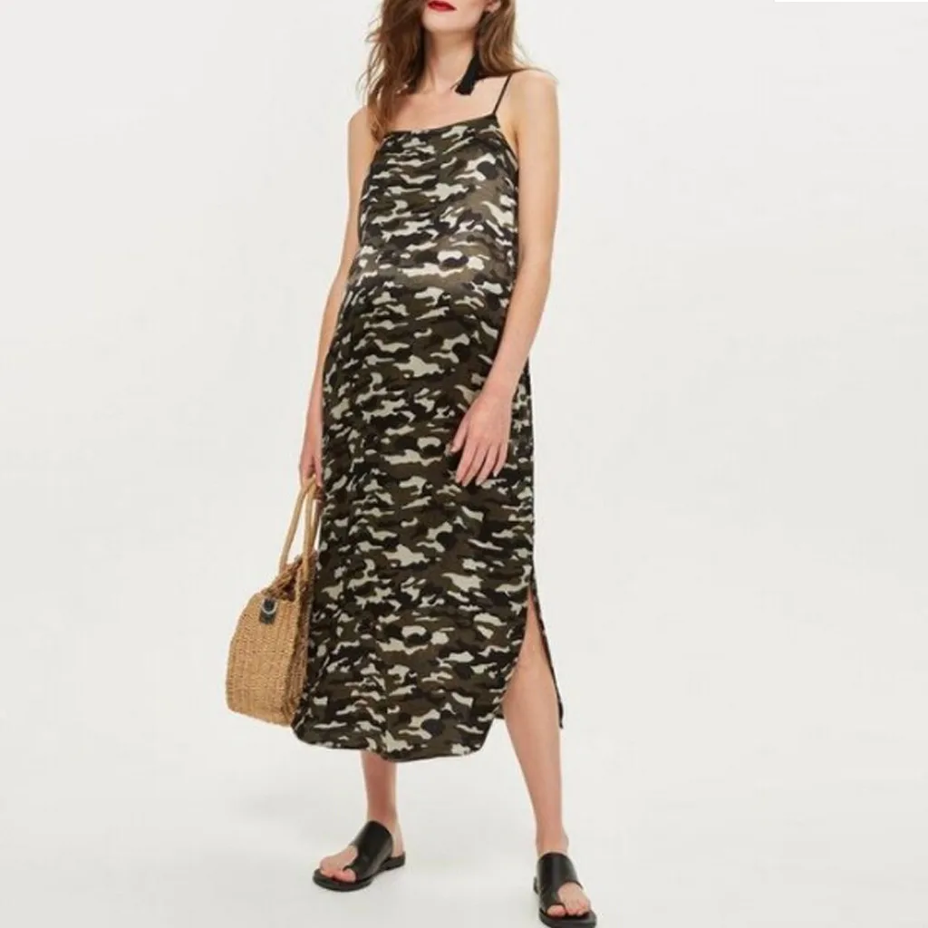 

Maternity Dresses Fashion Female Maternity Pregnanty Sleeveless Suspender Backless Camouflage Dress Female Dresses Summer