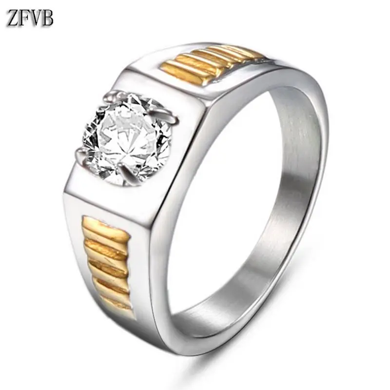 

ZFVB Simple Fashion Geometric Rings Women Men Stainless Steel Gold color CZ zircon Ring Charm Female Wedding Party Jewelry Gift