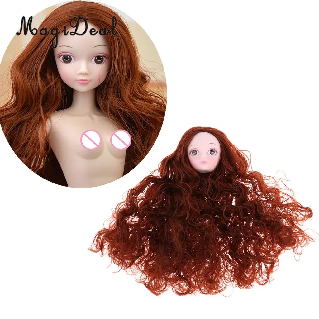 1/6 Female Action Figures BJD Head Sculpt Golden Brown Hair DIY Custom for DOD SD DD Dollfie