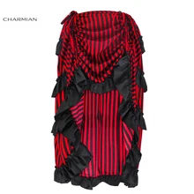 Charmian Женская юбка размера плюс в викторианском стиле стимпанк Готическая черно-белая в полоску Асимметричная юбка с оборками