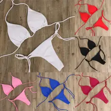 Summer Swimwear Bikini-Set G-String Thong Beach Triangle Sexy Women 2pcs Bra Tie-Side