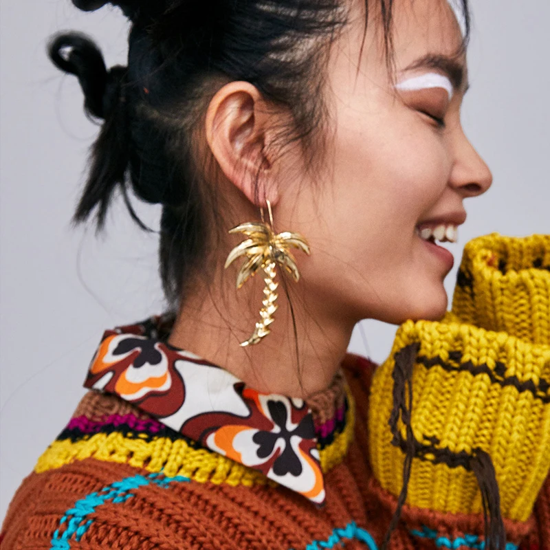 

meidi New Trendy Palm Tree Earrings for Women Metal Drop Dangle Earrings Gold Color ear hook earrings Party Jewelry