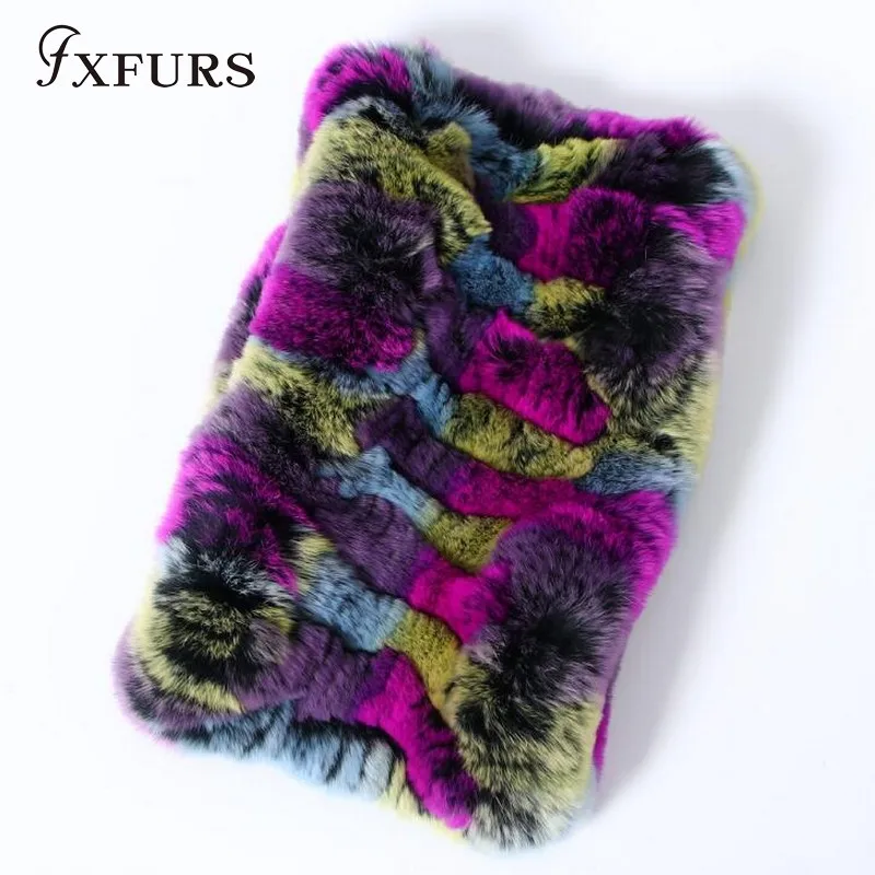 FXFURS меховой шарф пуловер женский осенний и зимний теплый шарф из меха кролика рекс зимняя теплая Меховая повязка на голову - Цвет: rose purple