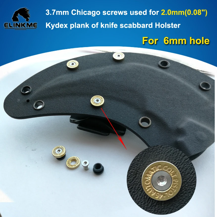 

3.7mm Chicago stainless steel screws used for 2.0mm(0.08") Kydex plank of knife scabbard Holster