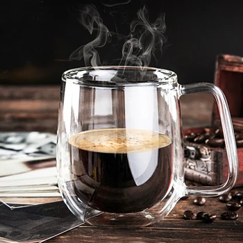 

Heat Resistant Double Wall Layer Clear Glass Tea Coffee Cups Mug 250ml Handmade Event & Party Supplies Fashion Gift Papelaria