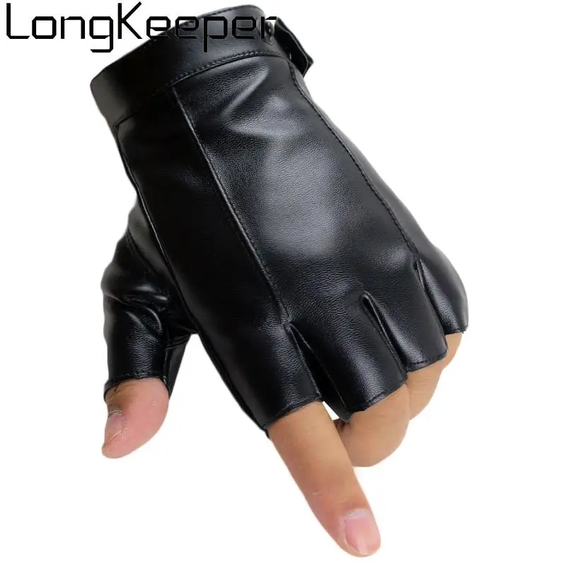 

LongKeeper New Fashion Half Finger Gloves Men Women Comfortable Leather Fingerless Gloves Driving Black Gloves Luvas Guantes