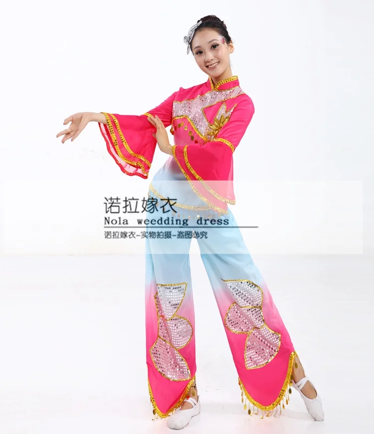 (0162) New Fashion Chinese folk square dance costumes yangko stage performance clothing fan dance clothing