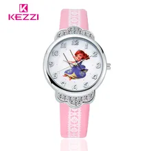 2016 Nouvelle Forme Couronne Conception SOFIA Princesse Intelligente Fille de Bande Dessinée Kid Montre Printting En Cuir Quartz Enfants Montre-Bracelet KEZZI 1371