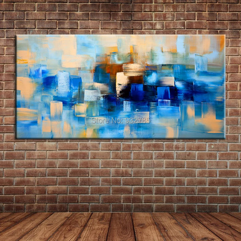 Handpainted Abstract Blue Oil Painting Canvas Art Kitchen Canvas Knife