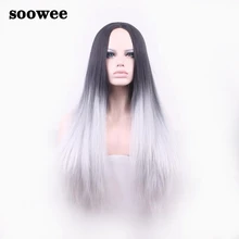 Soowee 70 см длинные прямые синтетические волосы Омбре парик-женский черный до серый Omber Hair Косплей парики накладные волосы для женщин