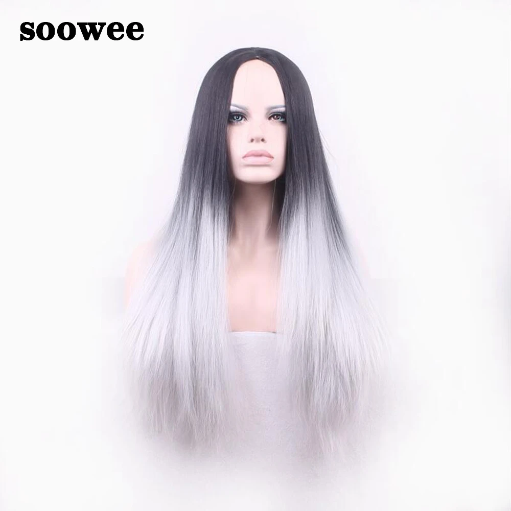 Soowee 70 см длинные прямые синтетические волосы с эффектом деграде (переход от