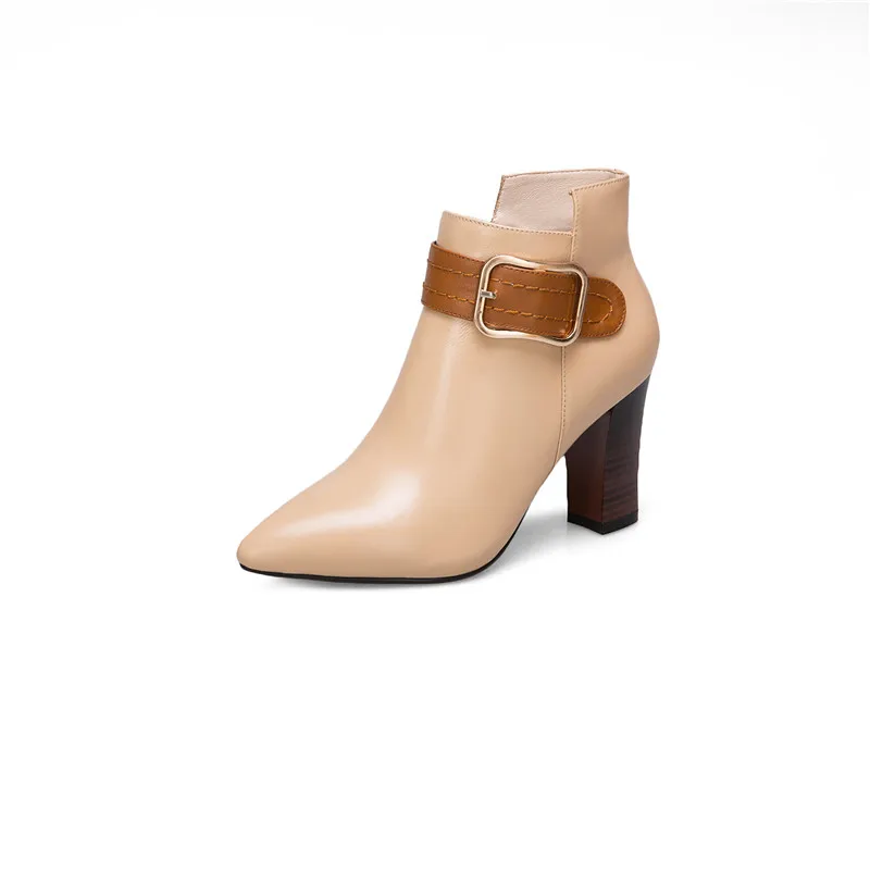 Moonmeek Mode Hiver Talons À Cheville Hauts Femmes En Cuir Apricot Automne Arrivent Bottes Dames noir Nouveau Véritable KlJcF1