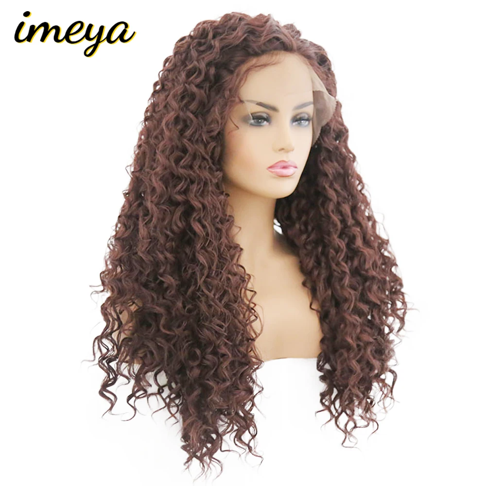 

Imeya 150% Density Kinky Curly Synthetic Lace Front Wigs Half Hand Tied Heat Resistant Replacement Cosplay Wigs For Women