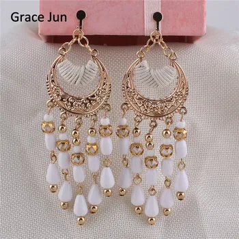 

Grace Jun 8 Colors Choose Bohemian Style Resin Bead Clip on Earrings Non Piercing for Women Vintage Elegant Big Pierced Earrings