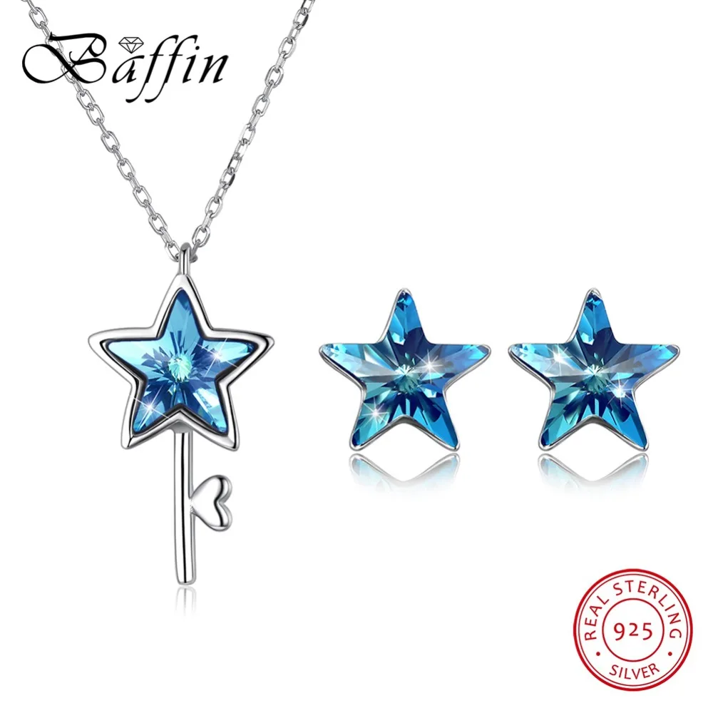 

BAFFIN Crystals From Swarovski Stars Jewelry Set For Women Wedding S925 Silver Key Pendant Necklace Stud Earrings Romantic Gifts