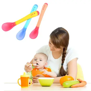 

3pcs Baby Silicon Spoon Baby Safety Temperature Sensing Kids Children Flatware Feeding Spoons