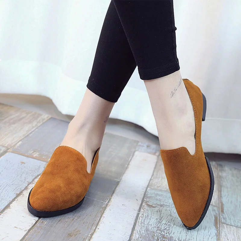 

Women Slip On Flats Solid Suede Casual Shoes Fashion Shallow Loafers Ladies Frosted Pointed Plain Comfortable Flat Shoes Female