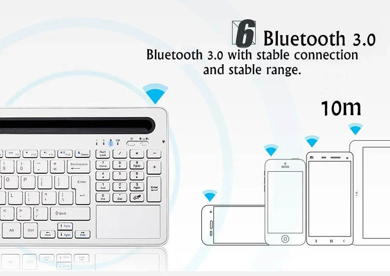 Qianye B021 двухканальный Универсальный перезаряжаемый тачпад Bluetooth клавиатура с бесшумными клавишами для планшета и мобильного телефона