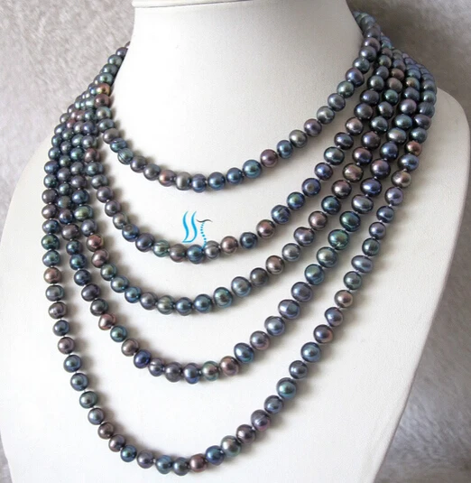 

HOT 001921 100" 6-8mm Peacock Freshwater Pearl Strand Necklace