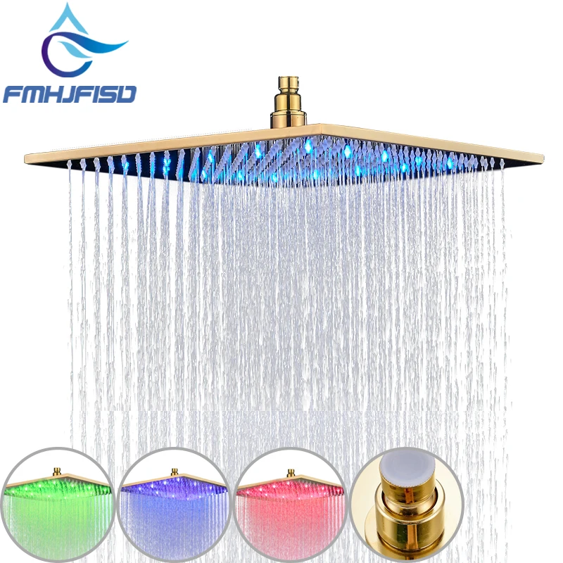 

Gold Plated Shower Head 8" 10" 12" 16" LED Shower Head Wall Mounted Ceiling Mounted Shower Heads Sprayer