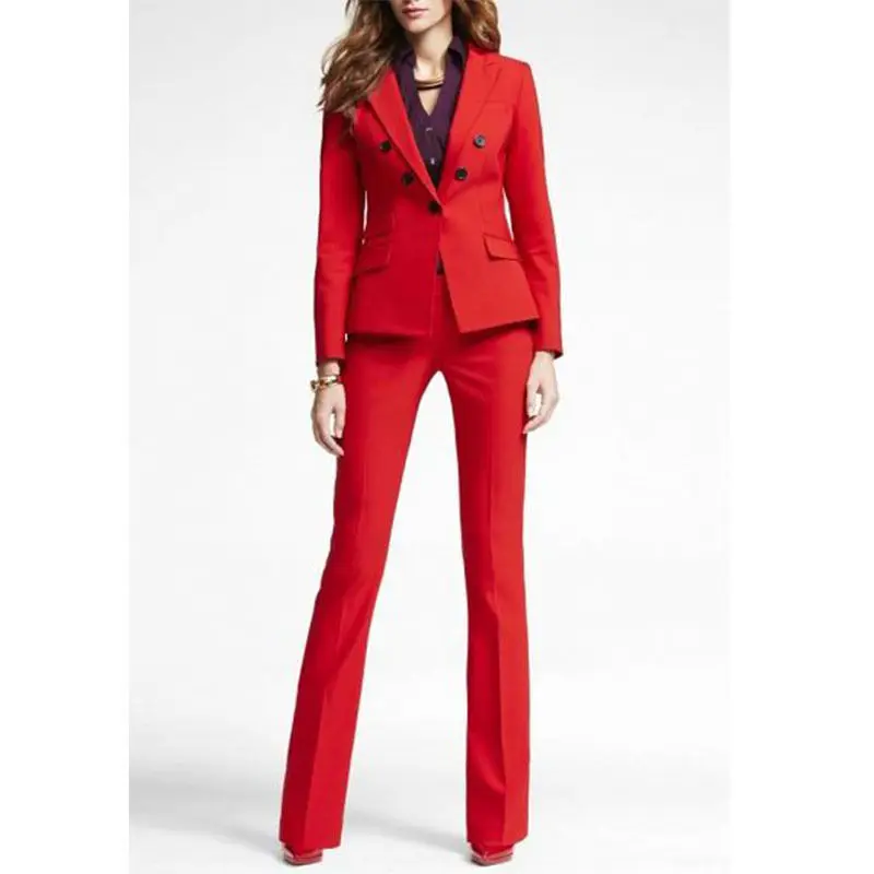 

Red Office Uniform Designs Women Business Suit Double Breasted Lady Trouser Suit