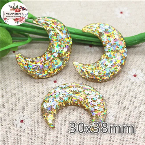 10pcs/20pcs star/unicorn/heart/Crescent Bright powder shiny Resin Flackback Cabochon Art Supply Decoration Charm Craft 