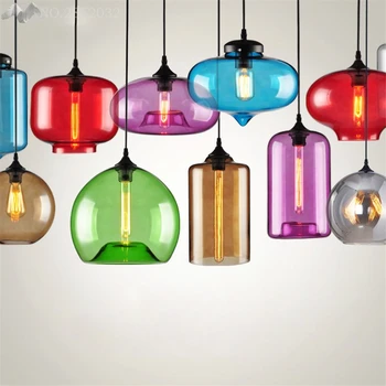 

JW_Nordic Creative Color Various Shapes Glass Pendant Lamp Glass Hanging Lights for LivingRoom Restaurant Bar Cafe Home Lighting
