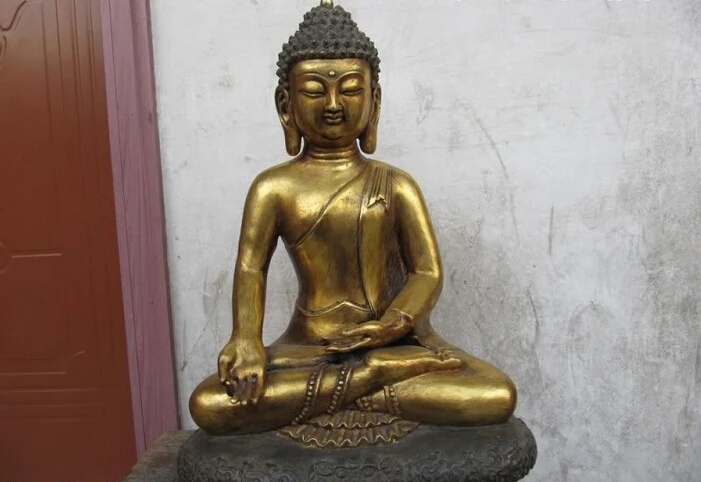 

150624 S1808 Tibet Folk classic Old Bronze Gild Thailand Tathagata Sakyamuni Buddha Statue