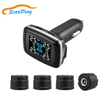

SACNDIAG Wireless TPMS Car Tire Pressure Monitoring Cigarette Lighter Power Alarm Systems with 4 External Sensor Black