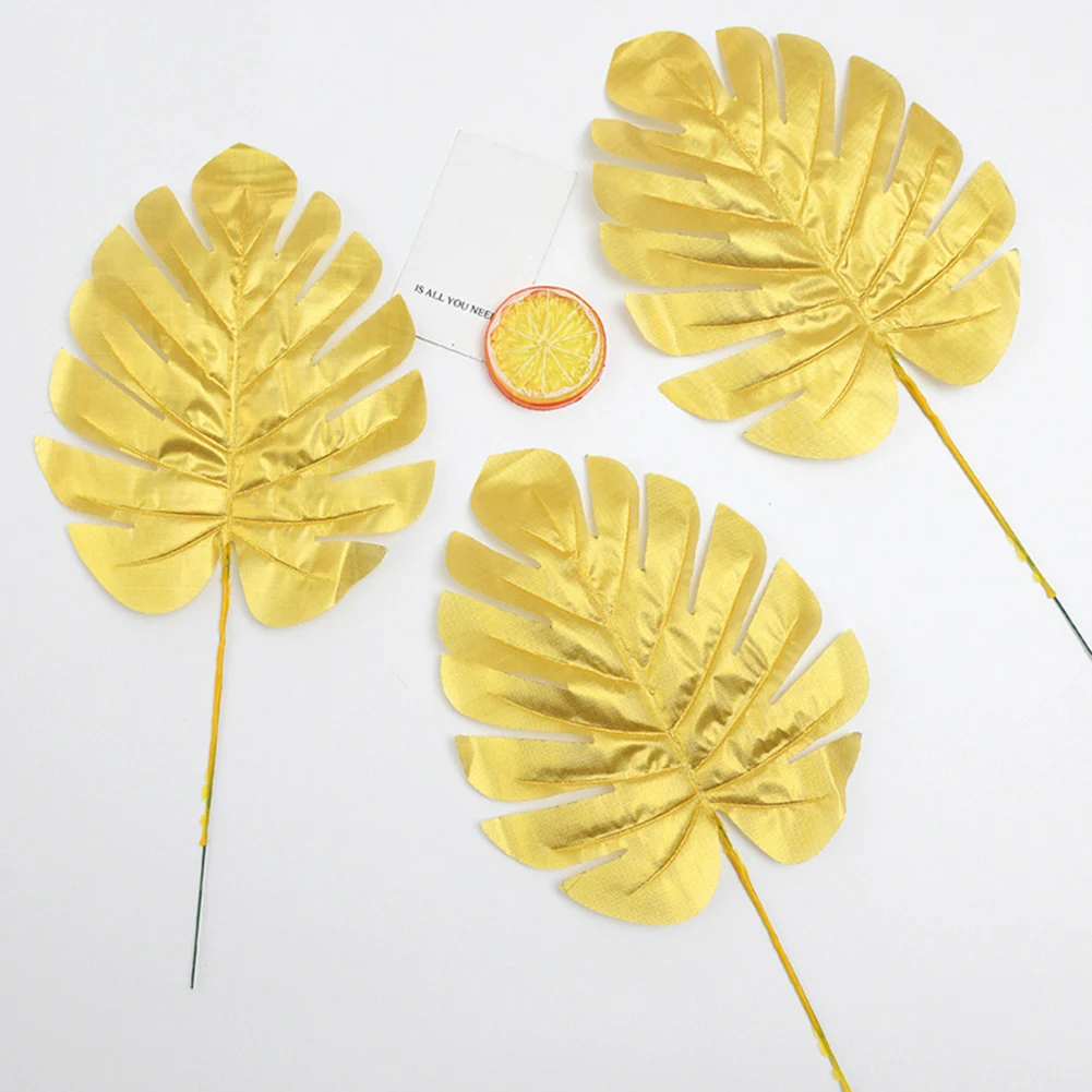 

20pcs Artificial Golden Palm Fronds Tropical Turtle Leaves For Party Decor Golden Simulated Leaf Turtle Back Leaf