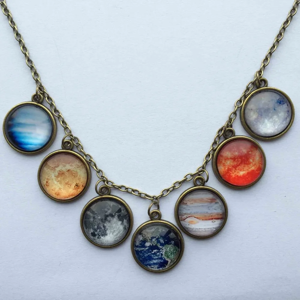 1 шт. дизайн солнечной системы ожерелье, планета Вселенная ожерелье с изображением Галактики, античная латунь кулон, цепочка со стеклянным кулоном