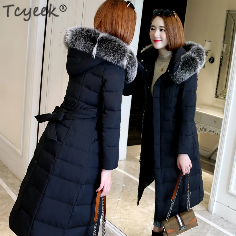 Tcyeek женские пуховики X Long 90% утиный пух Толстая куртка женское теплое пальто с