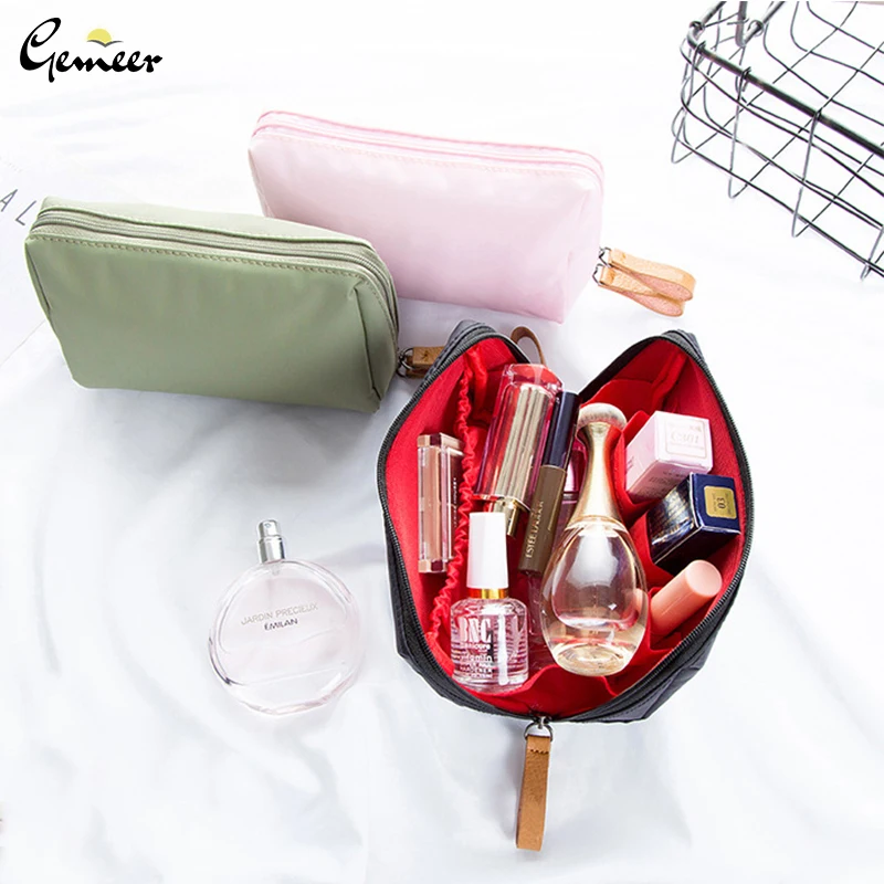 

Gemeer Solid Cosmetic Bag Korean Style Women Makeup Bag Pouch Toiletry Waterproof Makeup Organizer Case Nylon Cosmetic Bag