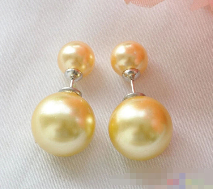 

hot sell new - 1370 golden ROUND south sea shell PEARL stud EARRING