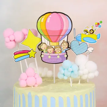

5pcs Cartoon Hot Air Balloon Cake Topper Cute Planet Animals Baby Shower Cupcake Topper For Kids Birthday Party Cake Decorations